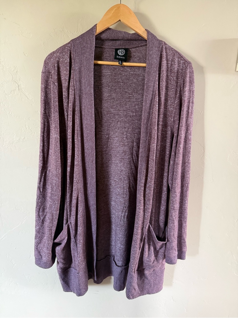 bobeau Mauve Open-Front Pocket Cardigan